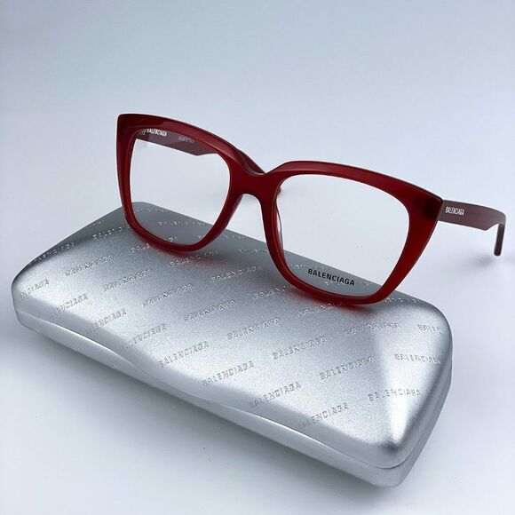 NEW Balenciaga BB0062O 004 Red Logo Square Women Eyeglasses - Picture 1 of 10